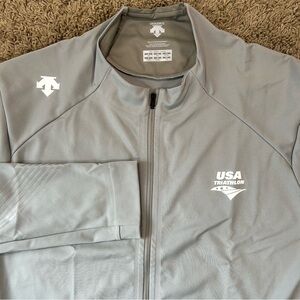 Descente Mens 2XL Gray Track Jacket USA Triathlon Full Zip Pullover Sweatshirt